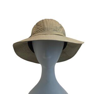 Womens Khaki Cotton Outdoor Hat With Plaid Lining & Adjustable Side Buckle
